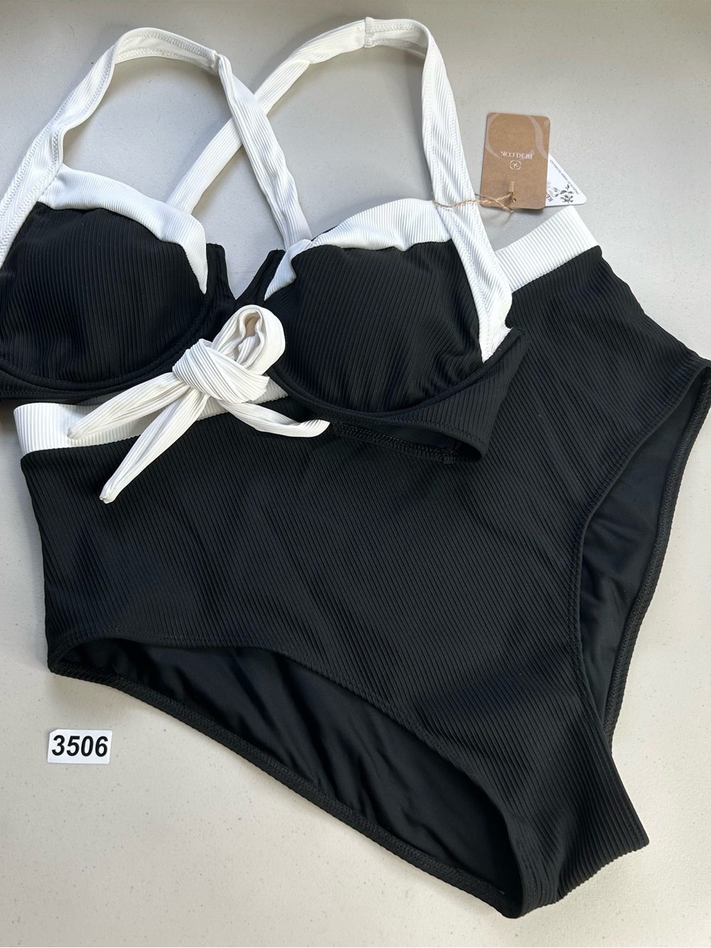 Berlook Bikini Set Black Contrast Trim Ribbed Plus Size 20